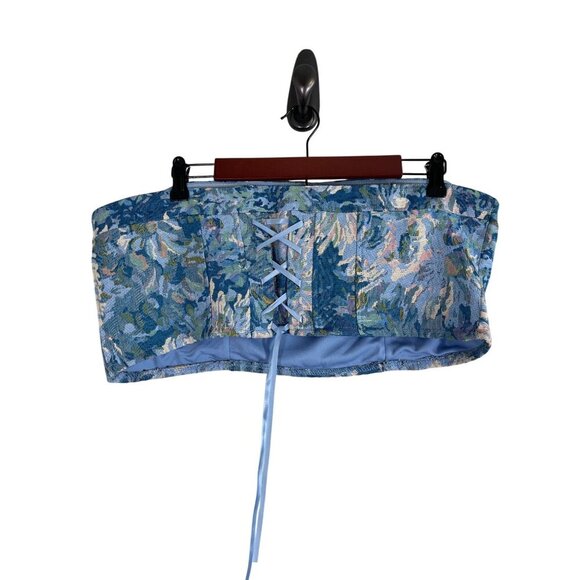 Madden Top XL Blue Floral Tapestry Boho Concert Western Coquette Twee Preppy Y2K - Picture 1 of 16